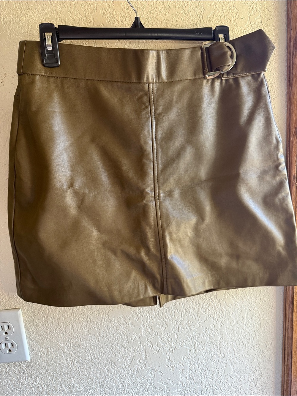 Zara Olive Faux Leather Mini Skirt with Buckle